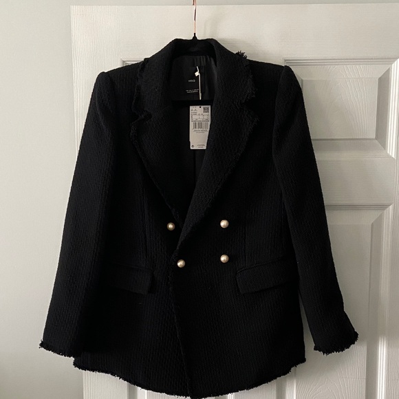 Mango Jackets & Blazers - MNG  Black Textured Blazer with pearl Buttons size S length 29” bust 36”